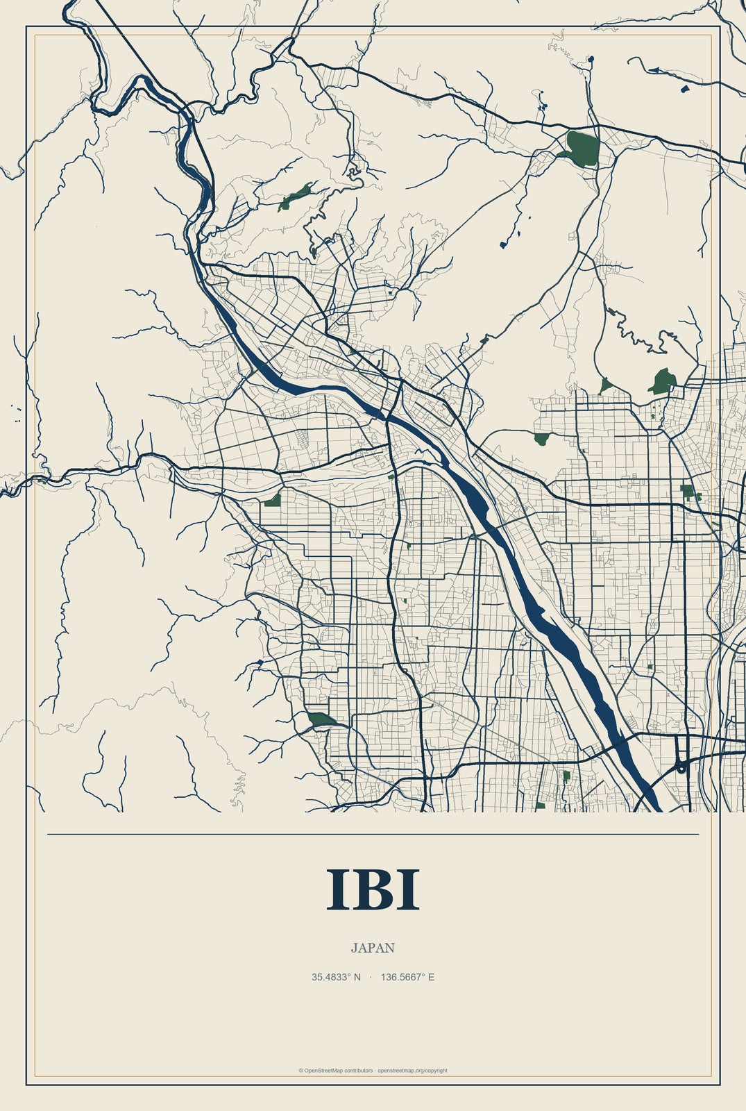 Ibi, Japan City Map Aluminum Sign in Coastal Cutout style