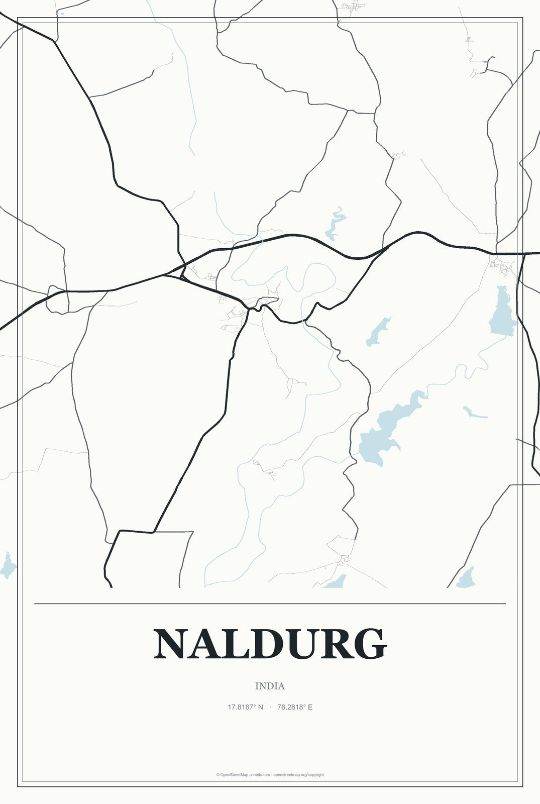Naldurg, India City Map Aluminum Sign in Gallery Air style