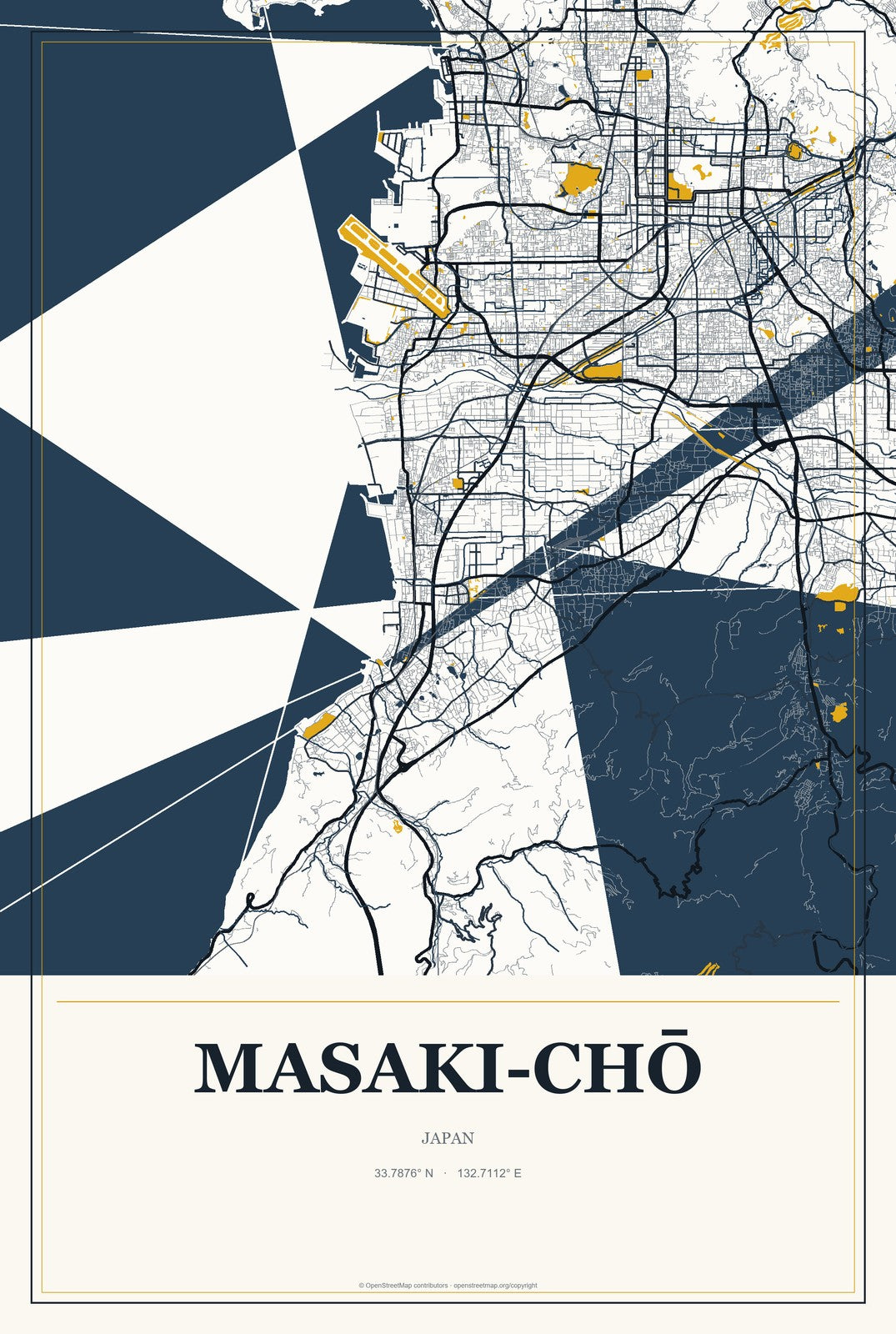 Masaki-chō, Japan City Map Aluminum Sign in Citrine Modern style