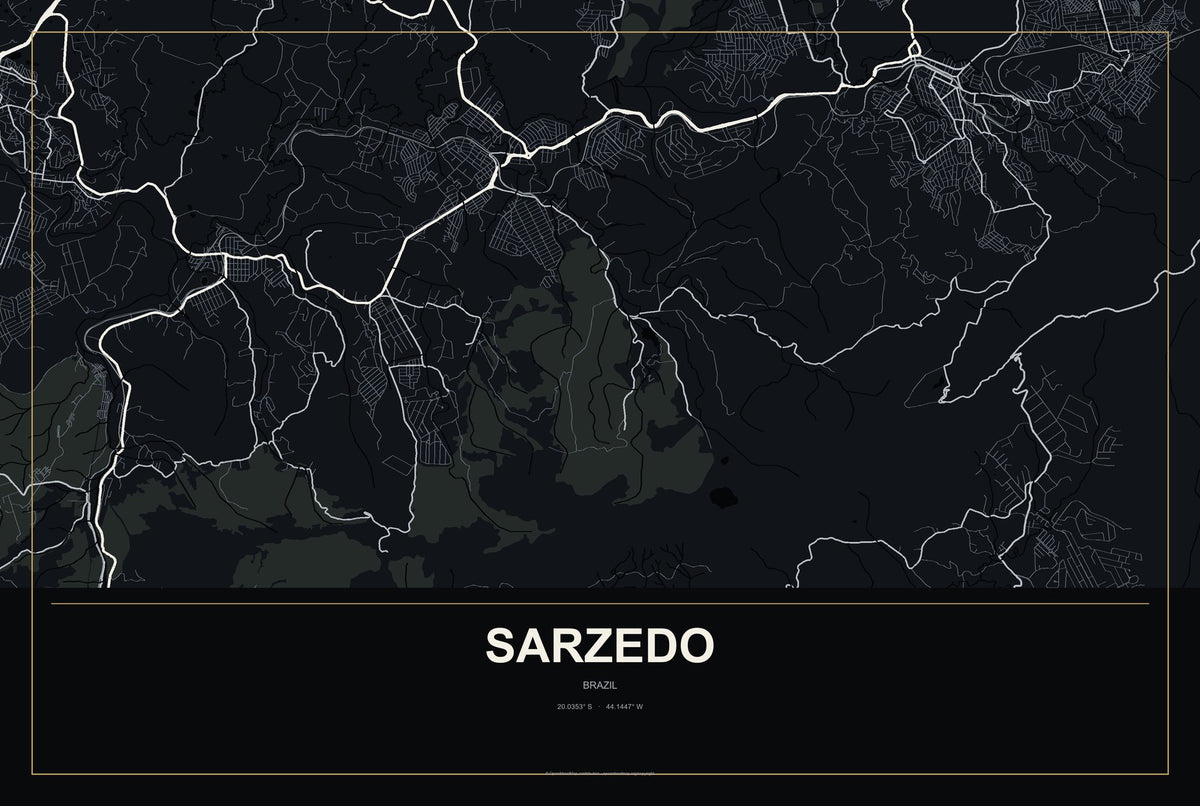 Sarzedo, Brazil City Map Aluminum Sign in Metropolitan Noir style
