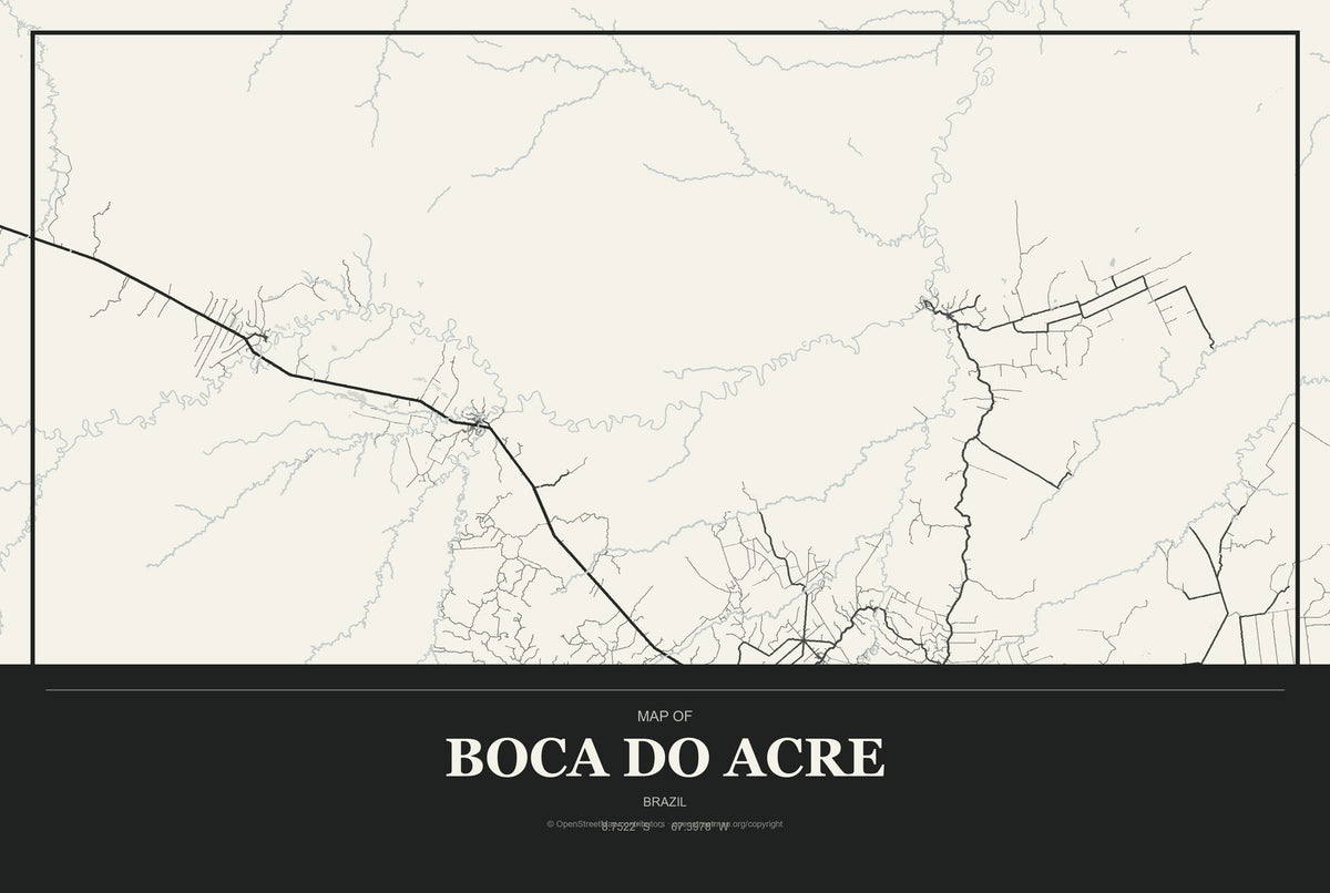 Boca do Acre, Brazil City Map Aluminum Sign in Museum Plaque style