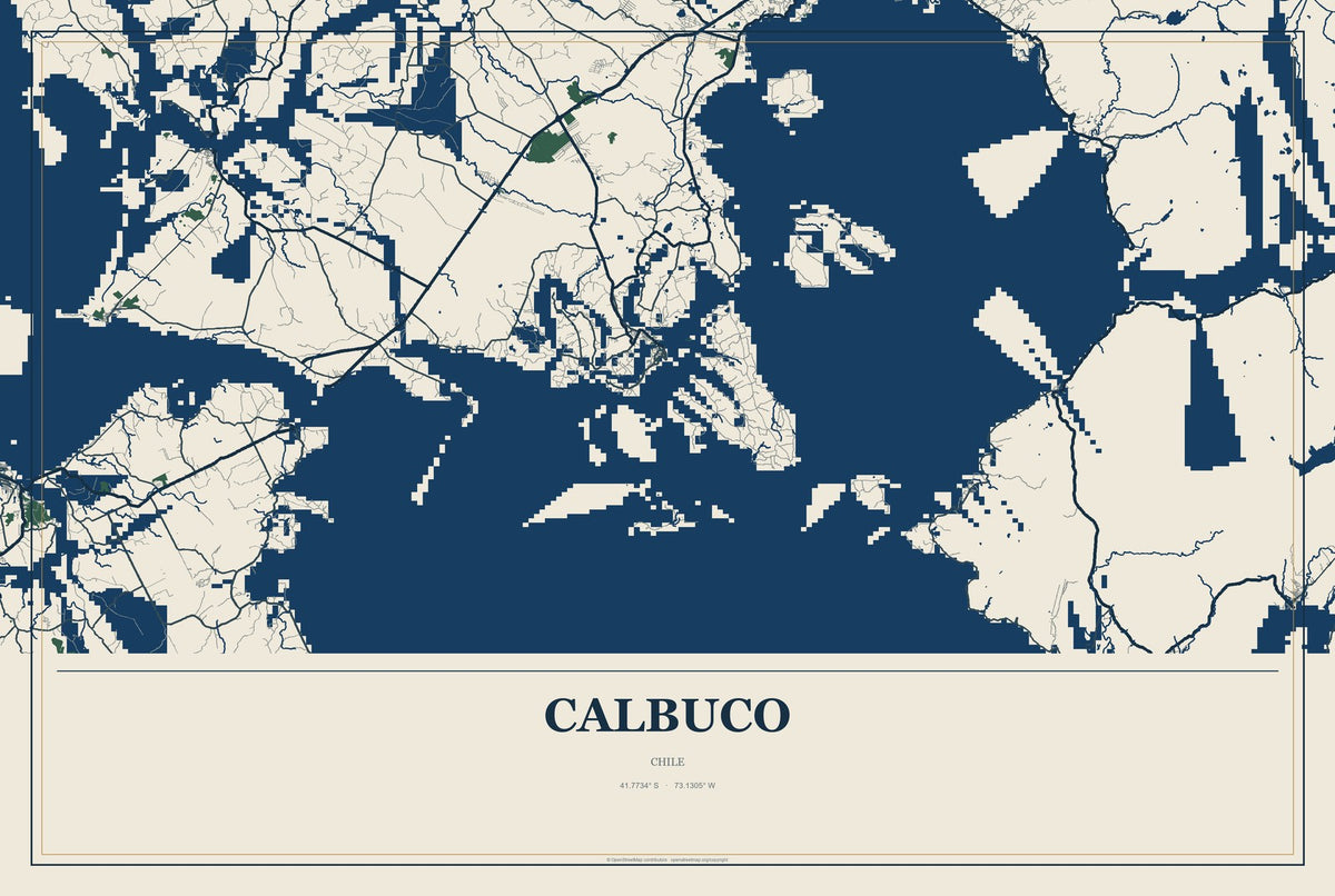 Calbuco, Chile City Map Aluminum Sign in Coastal Cutout style