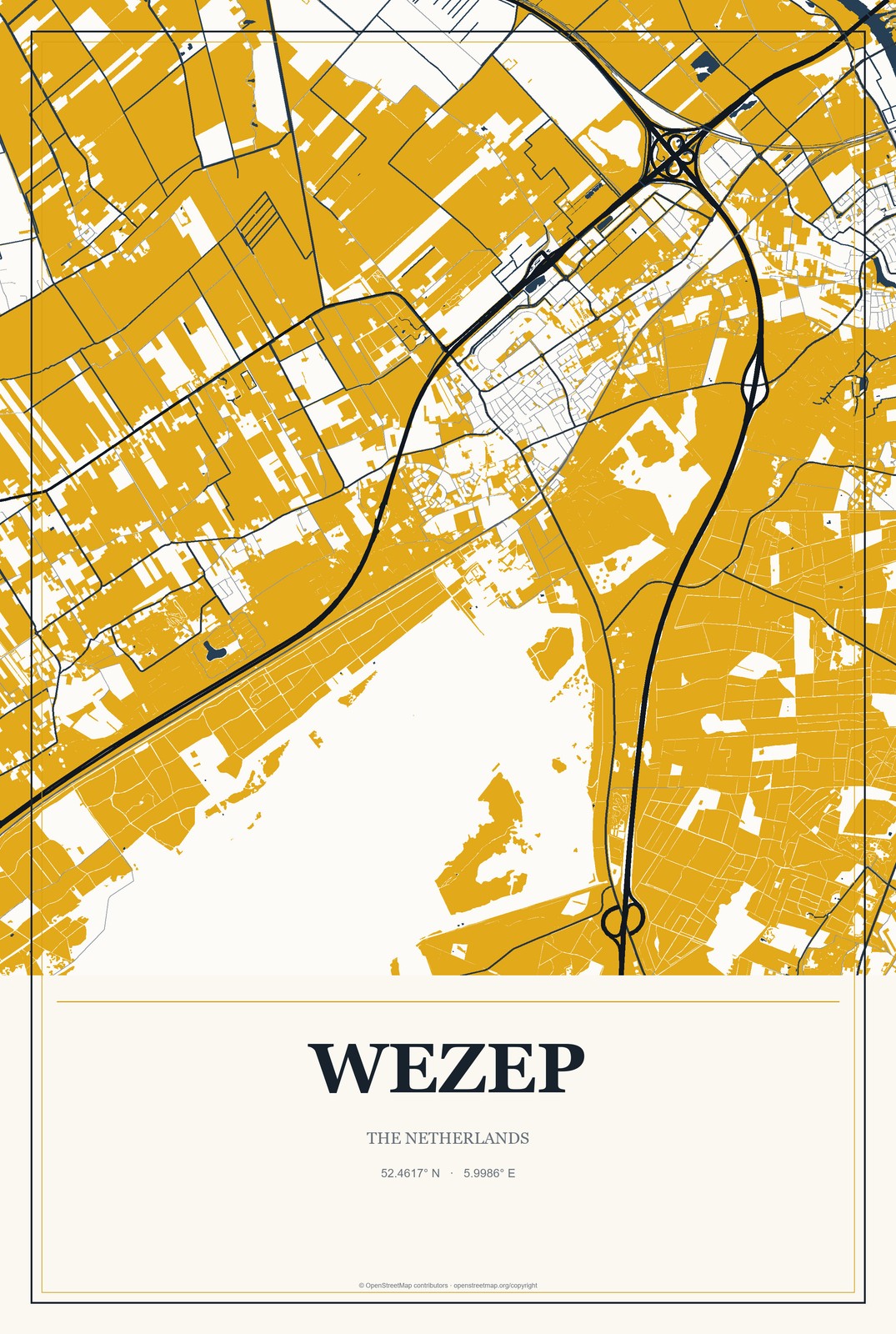 Wezep, The Netherlands City Map Aluminum Sign in Citrine Modern style