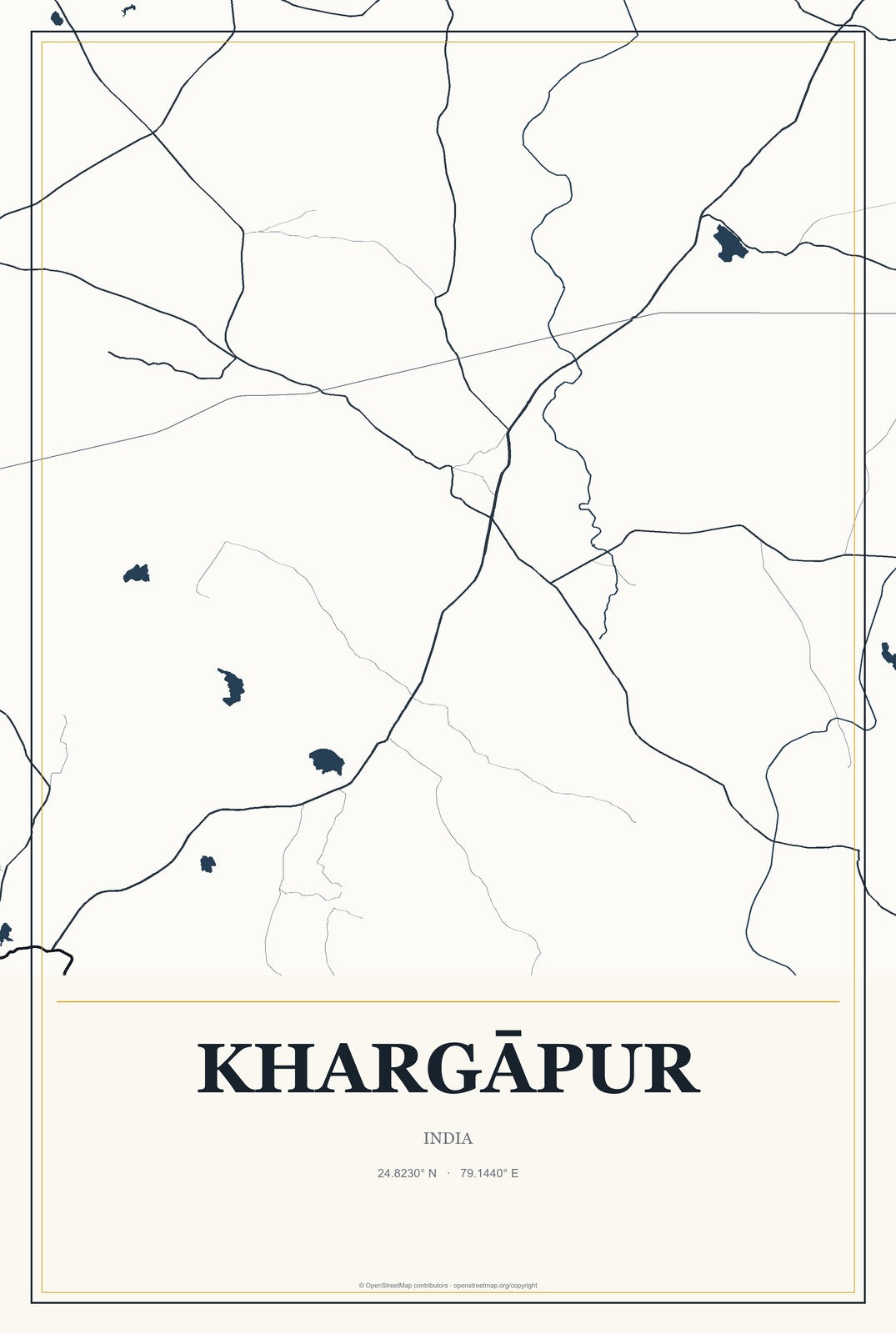Khargāpur, India City Map Aluminum Sign in Citrine Modern style