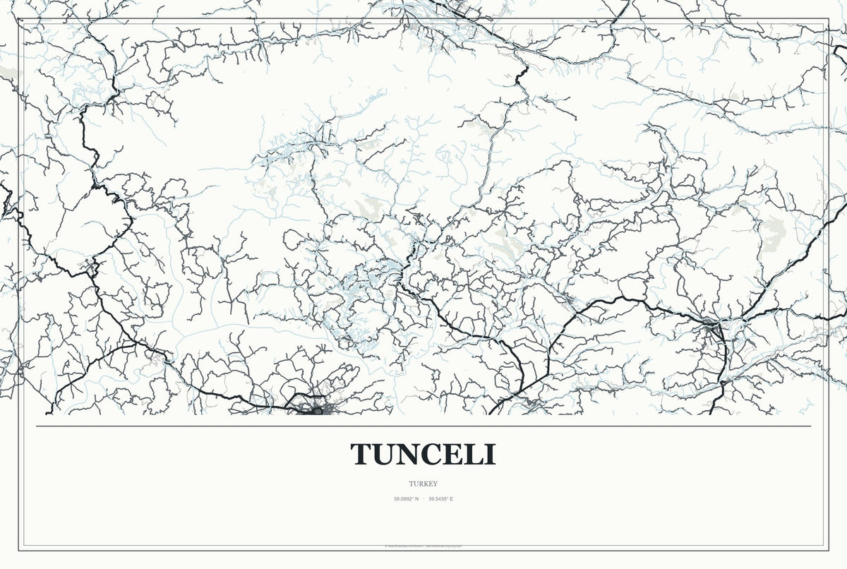Tunceli, Turkey City Map Aluminum Sign in Gallery Air style