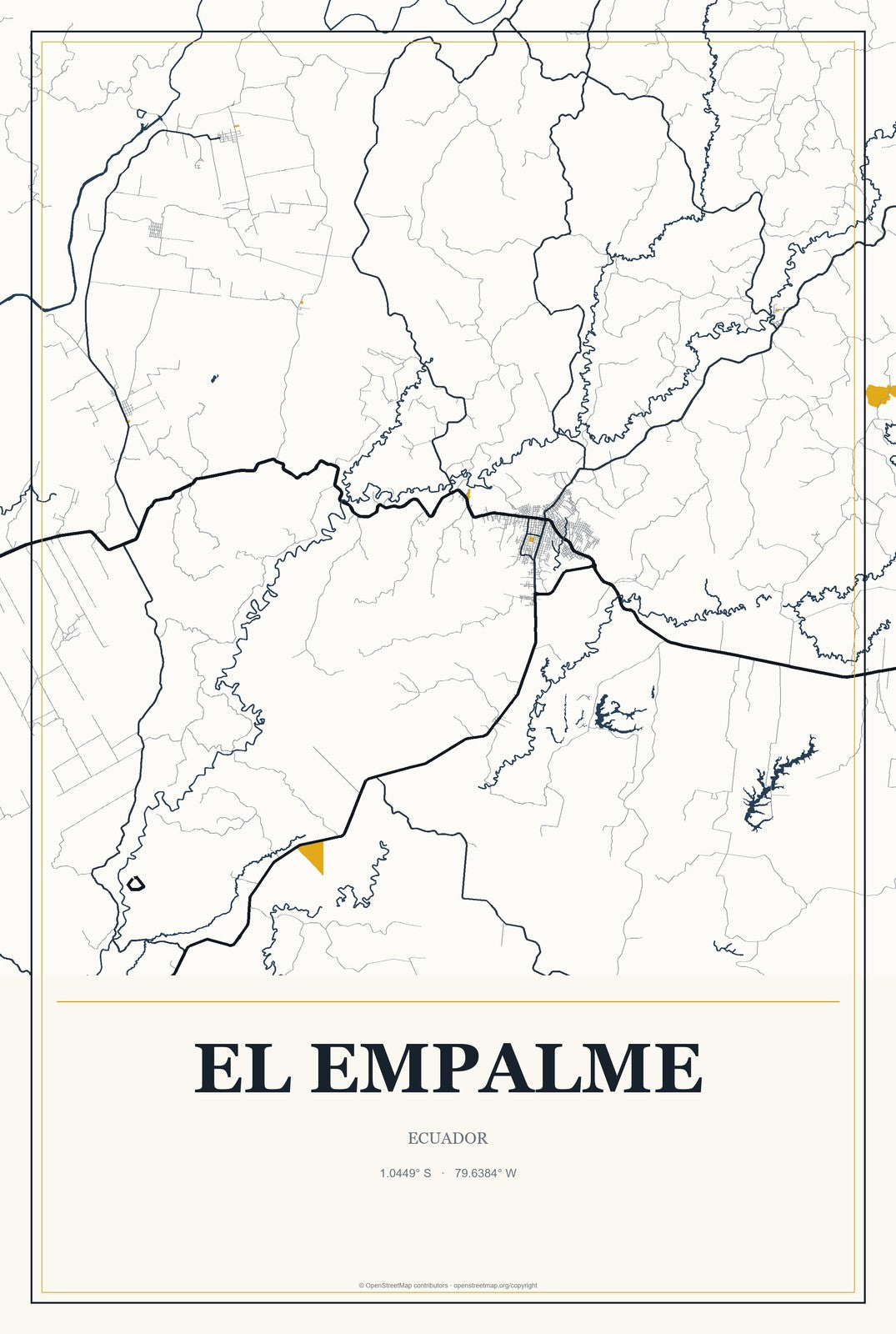 El Empalme, Ecuador City Map Aluminum Sign in Citrine Modern style