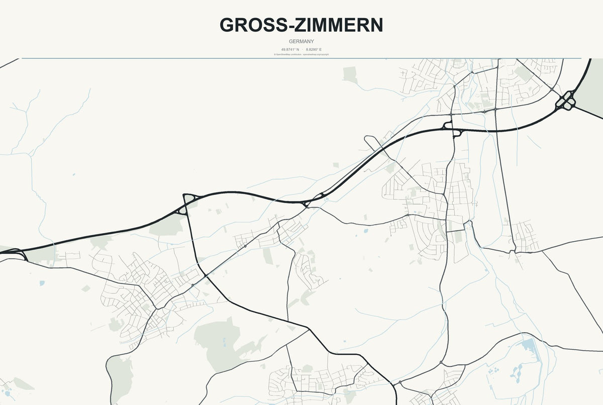 Groß-Zimmern, Germany City Map Aluminum Sign in Headline Atlas style