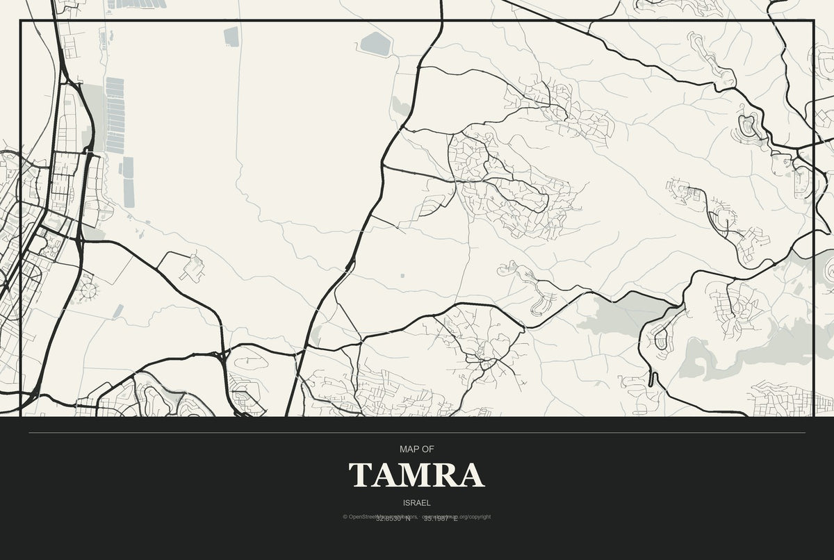 Tamra, Israel City Map Aluminum Sign in Museum Plaque style
