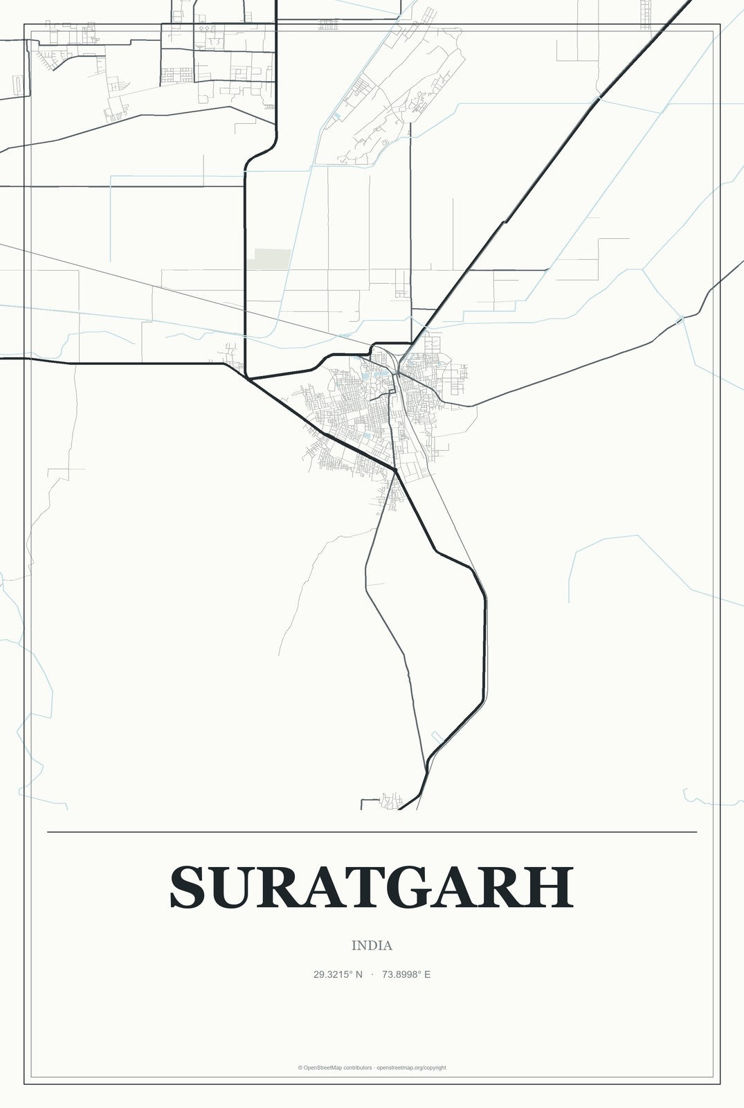 Suratgarh, India City Map Aluminum Sign in Gallery Air style