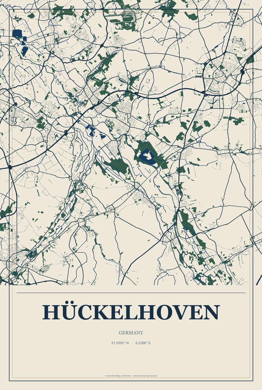Hückelhoven, Germany City Map Aluminum Sign in Coastal Cutout style