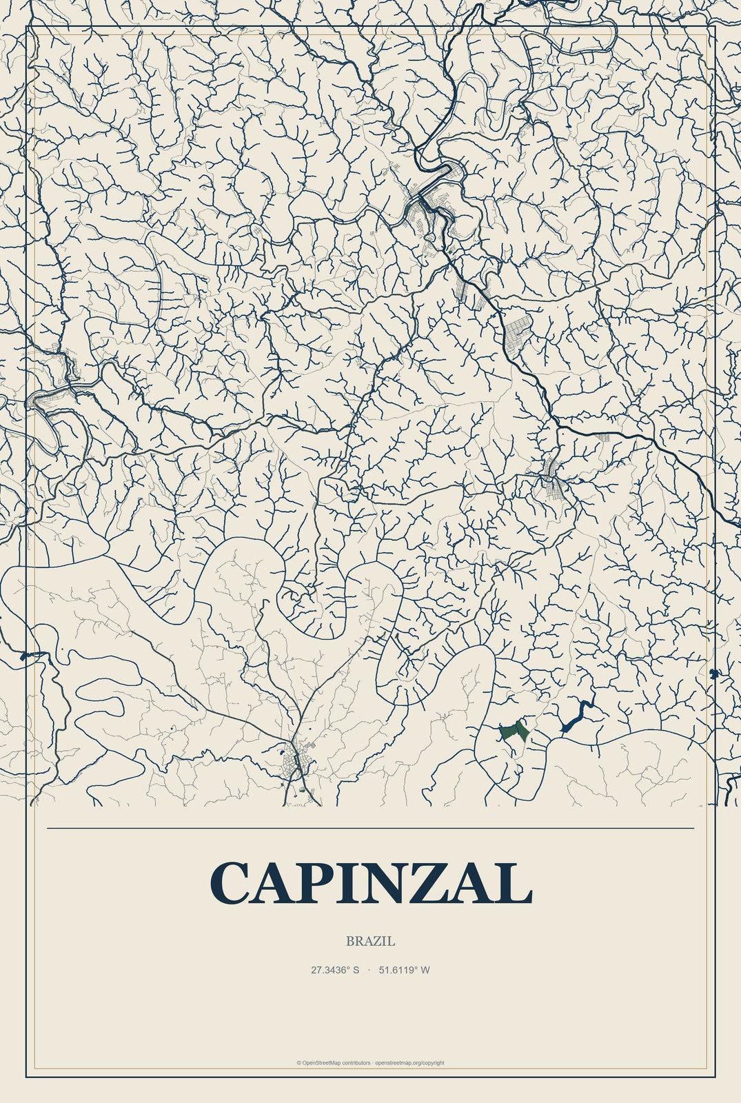 Capinzal, Brazil City Map Aluminum Sign in Coastal Cutout style