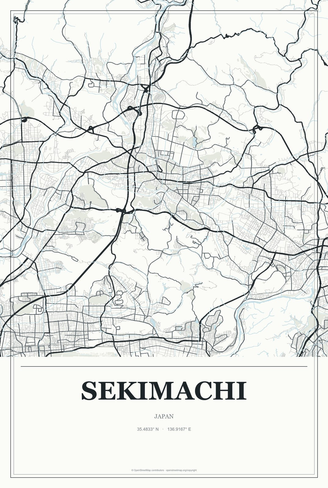 Sekimachi, Japan City Map Aluminum Sign in Gallery Air style