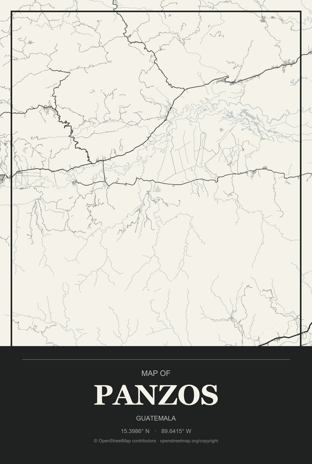 Panzos, Guatemala City Map Aluminum Sign in Museum Plaque style