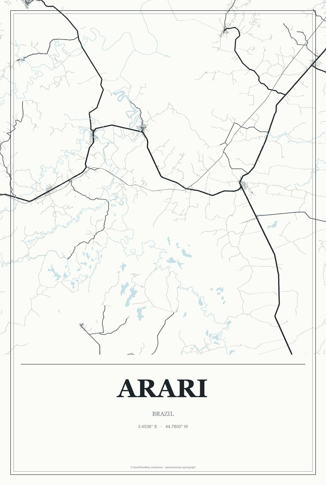 Arari, Brazil City Map Aluminum Sign in Gallery Air style