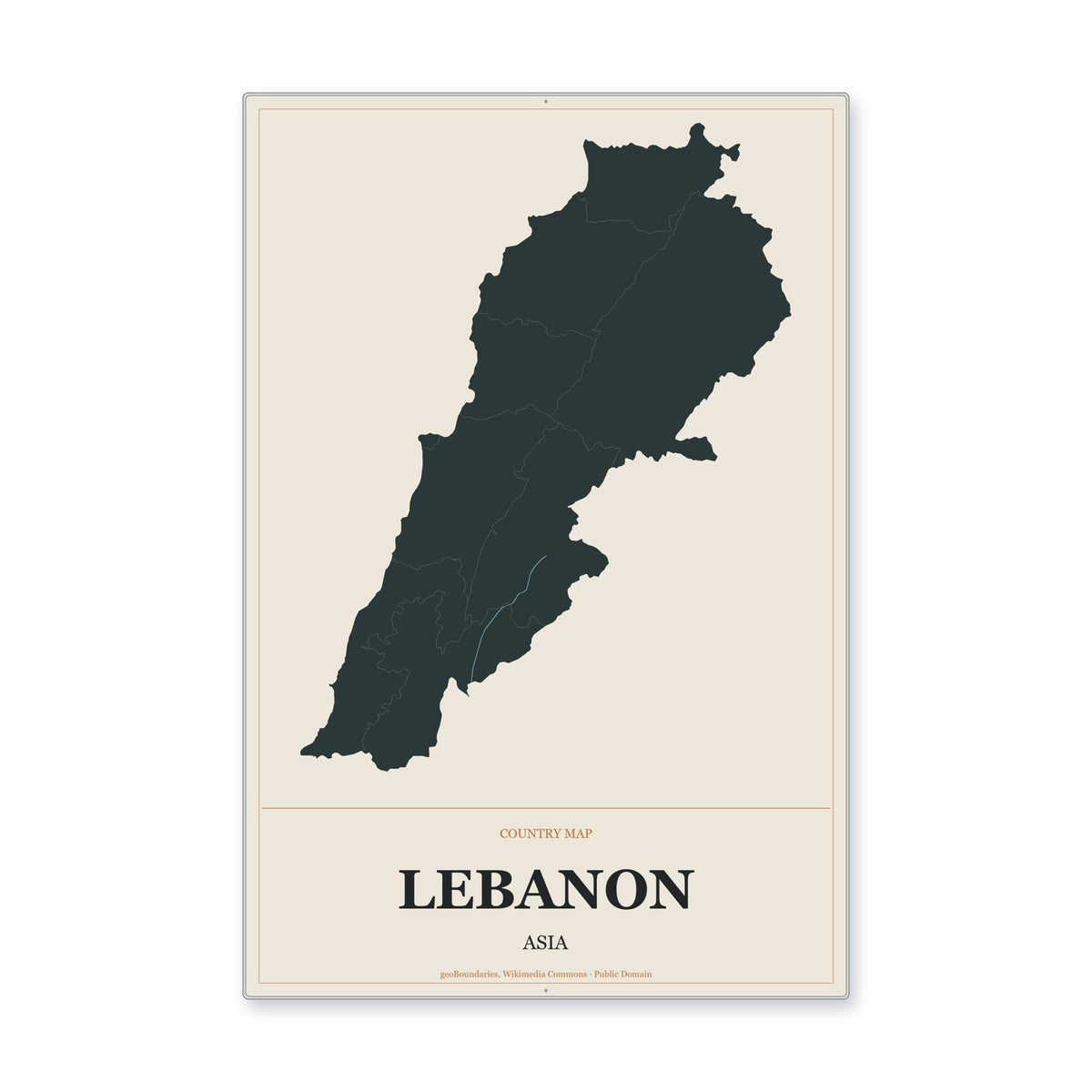 Lebanon Country Map Aluminum Sign in Headline Atlas style