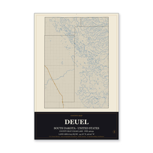 Deuel County, South Dakota Map Aluminum Sign in Museum Plaque style