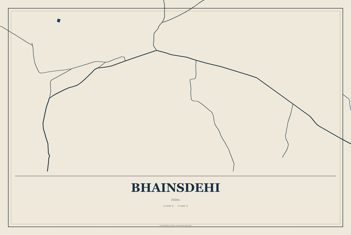 Bhainsdehi, India City Map Aluminum Sign in Coastal Cutout style