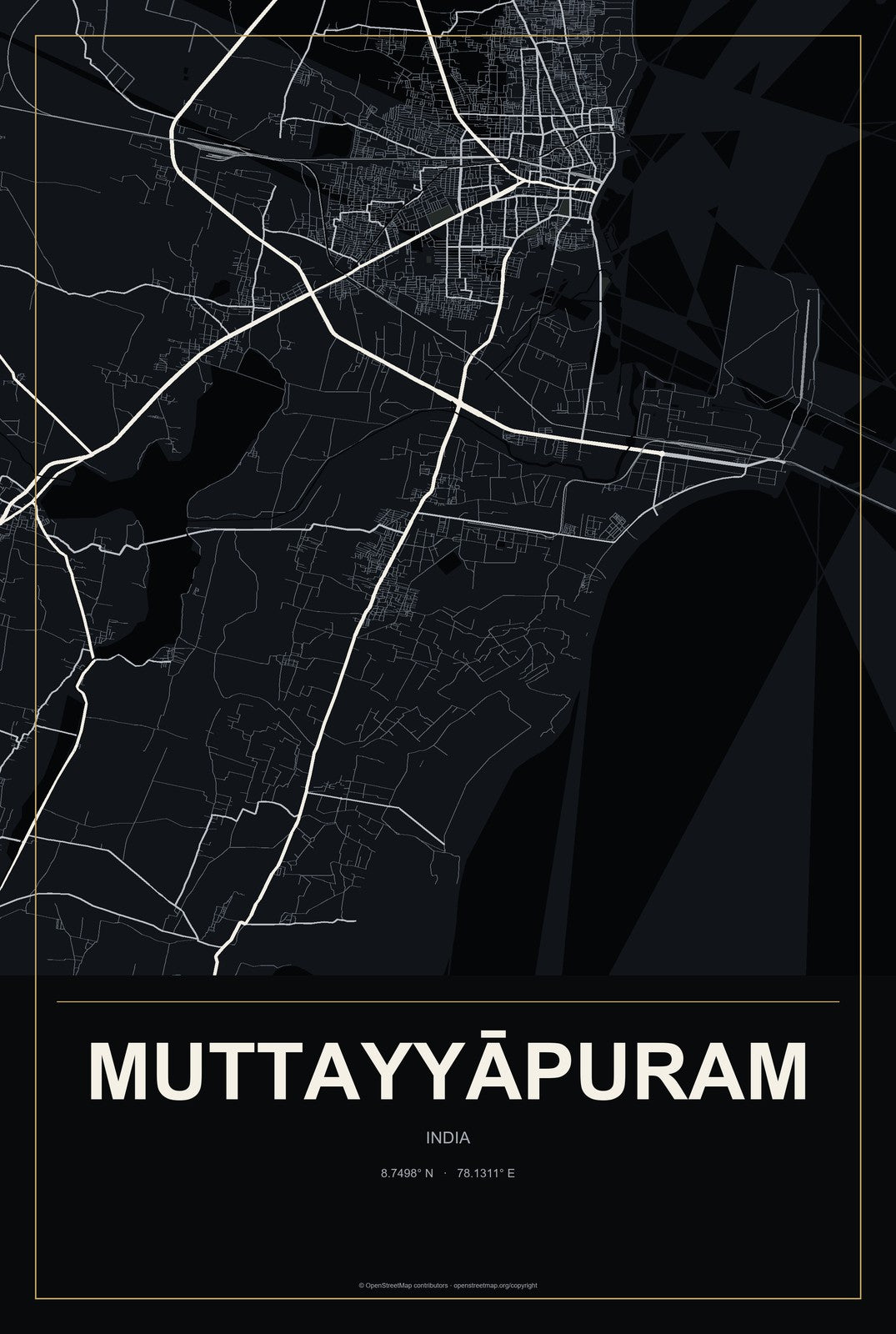 Muttayyāpuram, India City Map Aluminum Sign in Metropolitan Noir style