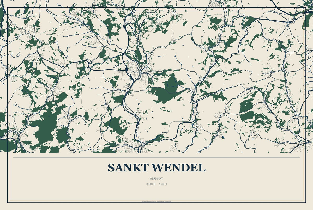 Sankt Wendel, Germany City Map Aluminum Sign in Coastal Cutout style