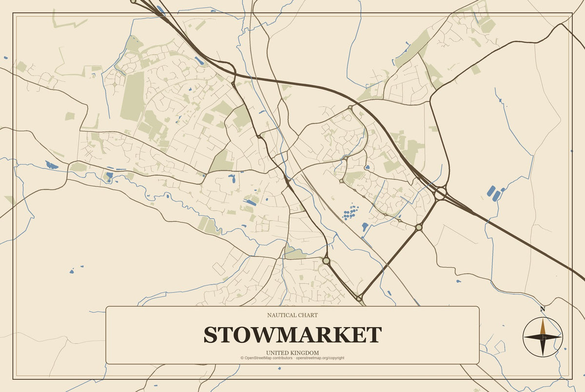 Stowmarket, United Kingdom City Map Aluminum Sign in Heritage Nautical style