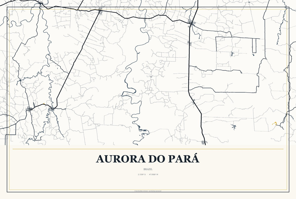 Aurora do Pará, Brazil City Map Aluminum Sign in Citrine Modern style