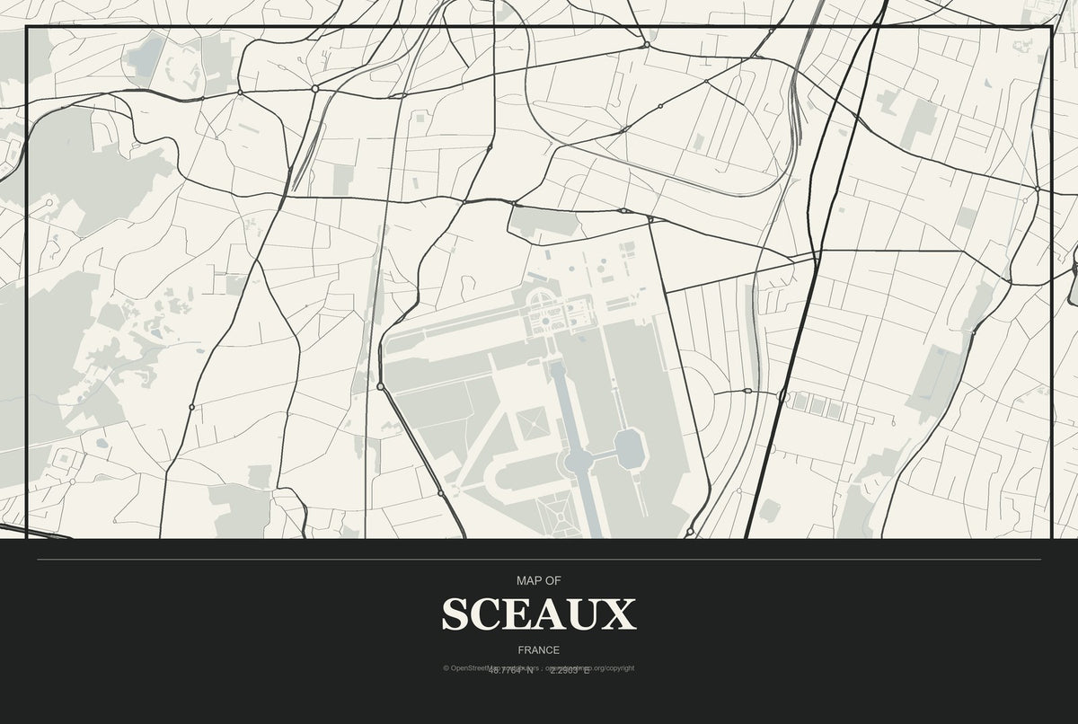 Sceaux, France City Map Aluminum Sign in Museum Plaque style