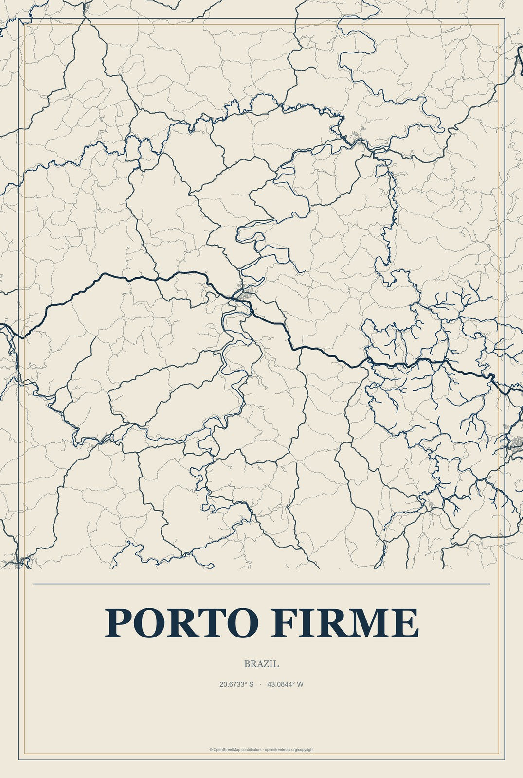 Porto Firme, Brazil City Map Aluminum Sign in Coastal Cutout style