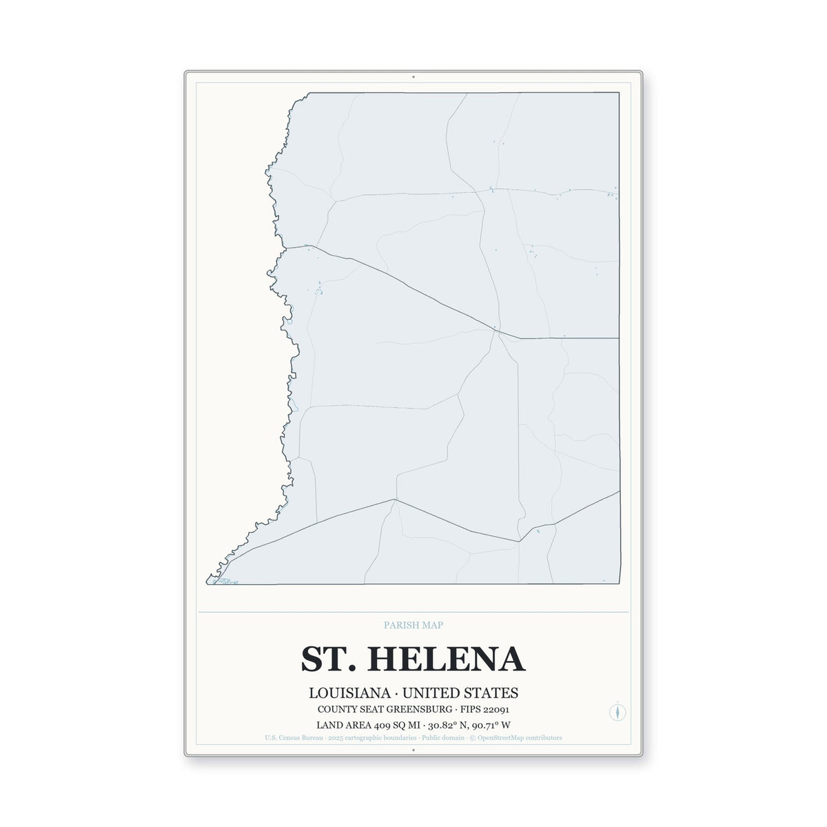 St. Helena Parish, Louisiana Map Aluminum Sign in Gallery Air style