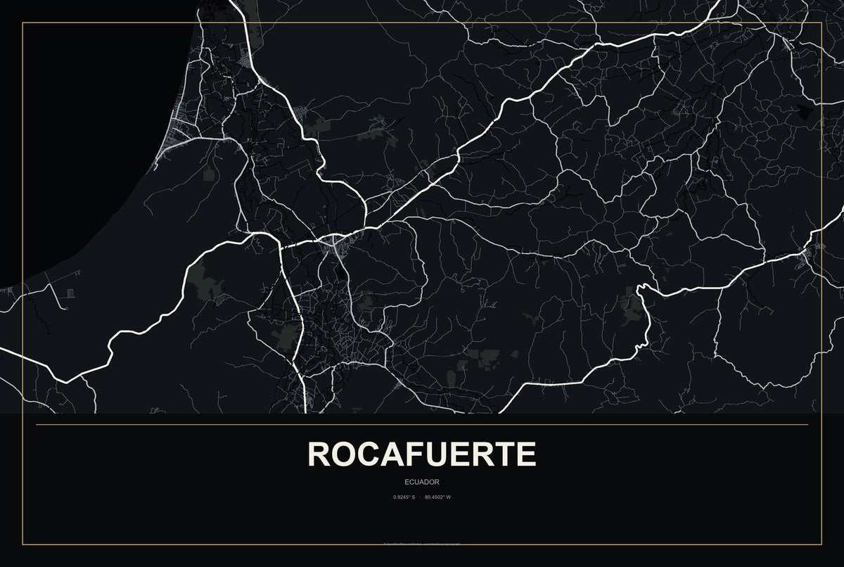 Rocafuerte, Ecuador City Map Aluminum Sign in Metropolitan Noir style