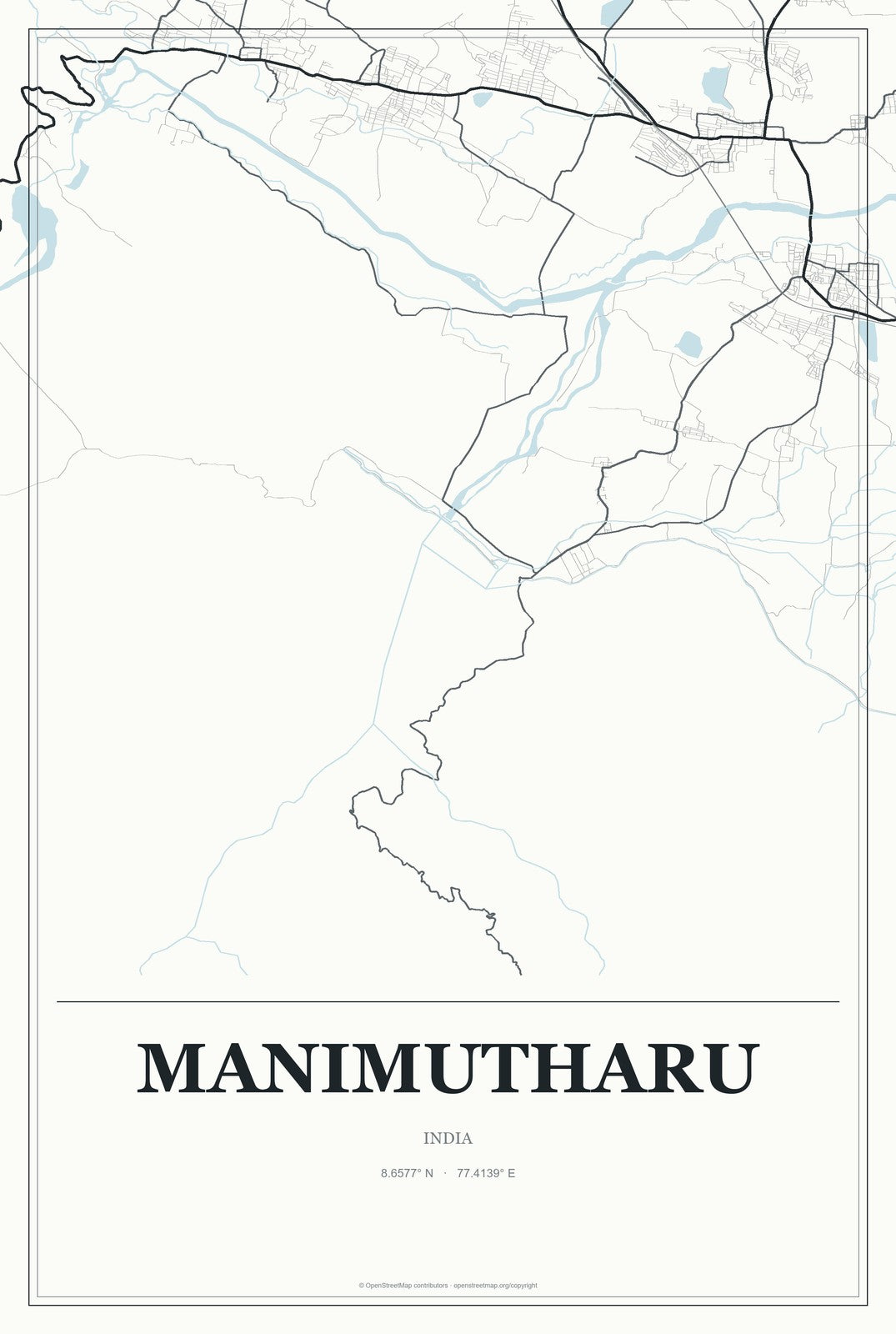 Manimutharu, India City Map Aluminum Sign in Gallery Air style