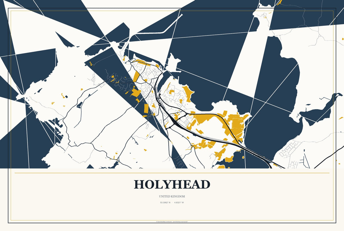 Holyhead, United Kingdom City Map Aluminum Sign in Citrine Modern style