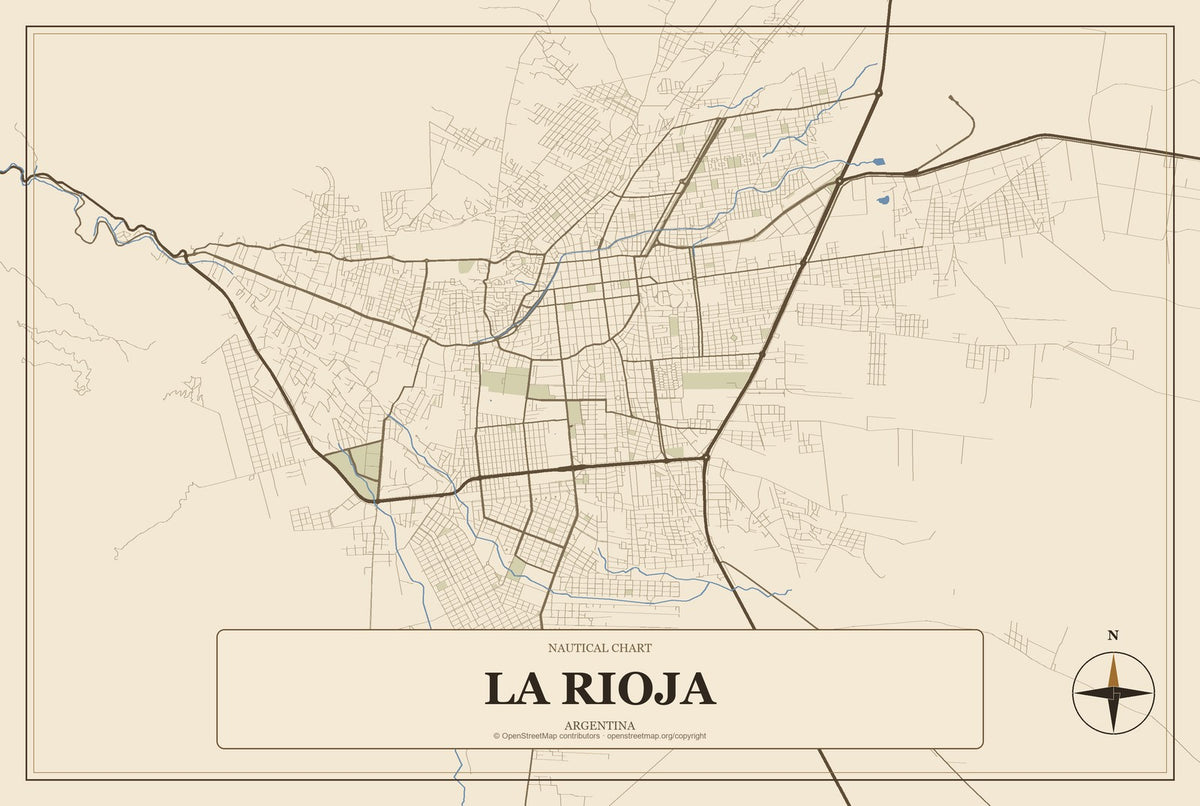 La Rioja, Argentina City Map Aluminum Sign in Heritage Nautical style