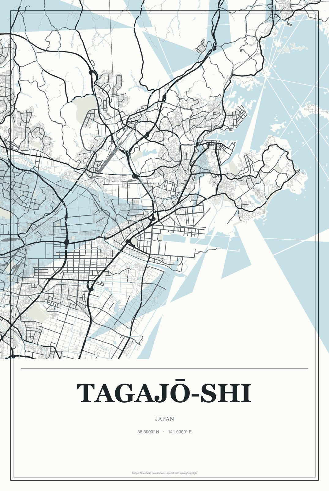 Tagajō-shi, Japan City Map Aluminum Sign in Gallery Air style