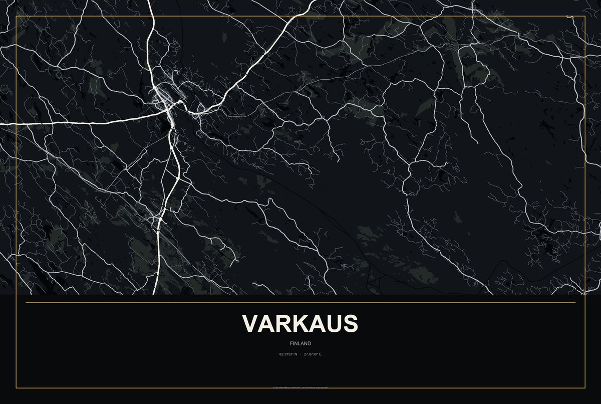Varkaus, Finland City Map Aluminum Sign in Metropolitan Noir style