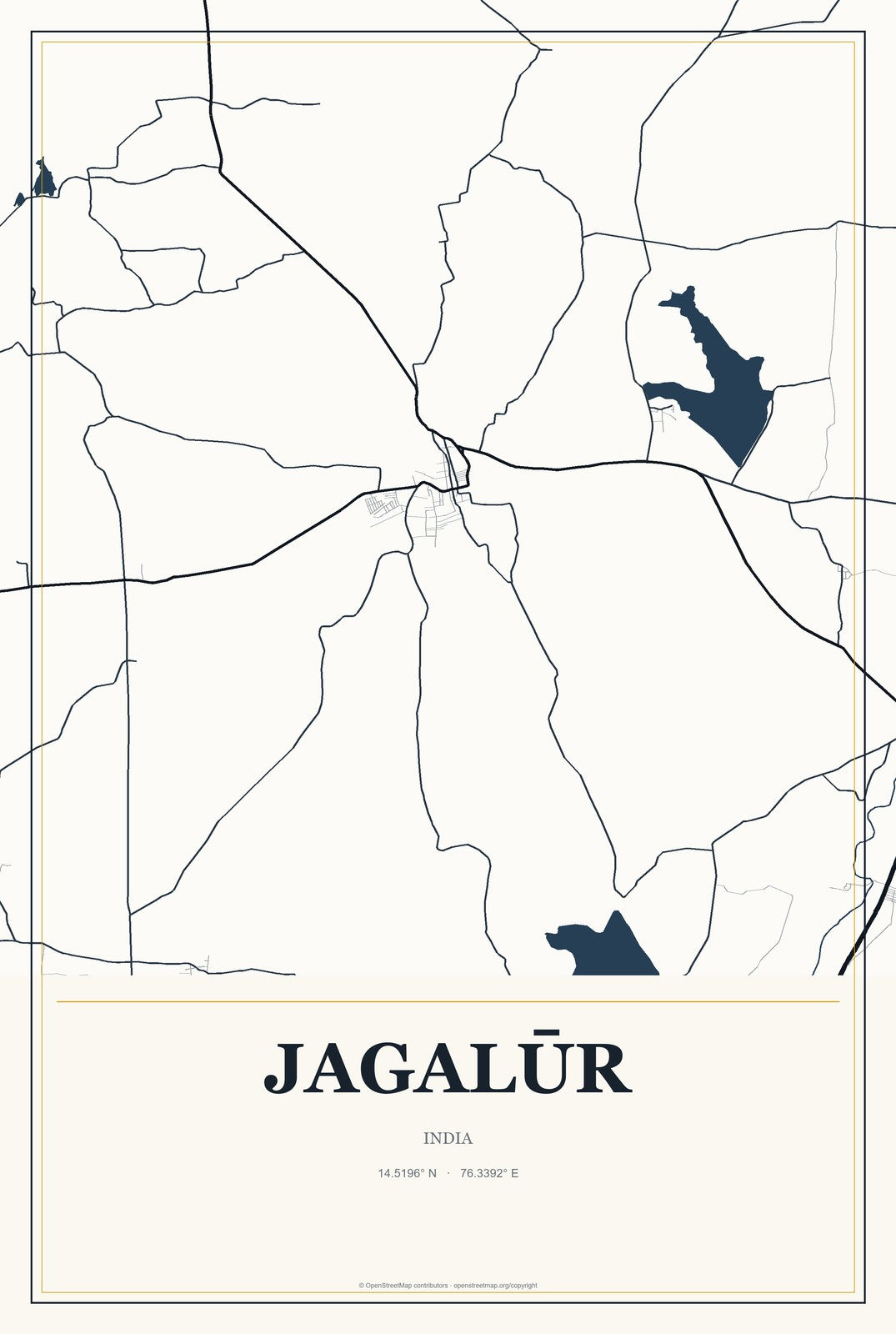 Jagalūr, India City Map Aluminum Sign in Citrine Modern style