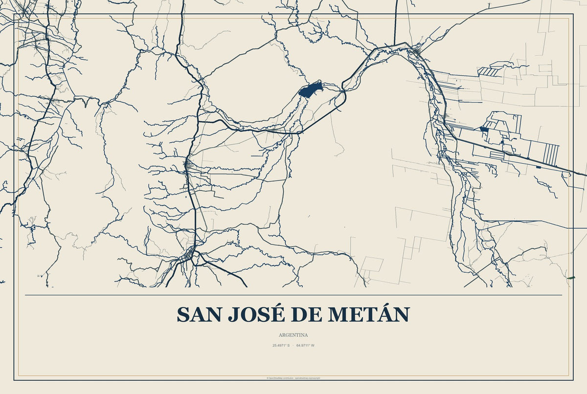 San José de Metán, Argentina City Map Aluminum Sign in Coastal Cutout style