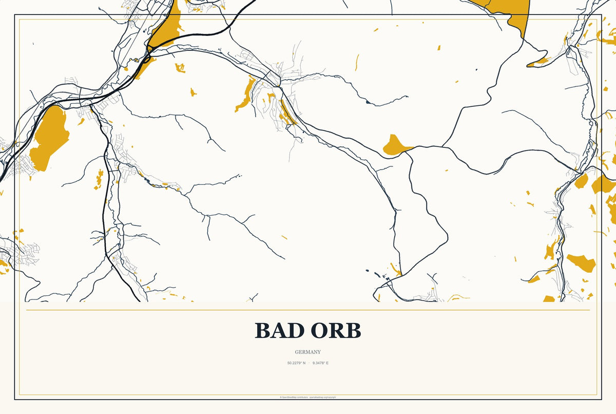 Bad Orb, Germany City Map Aluminum Sign in Citrine Modern style