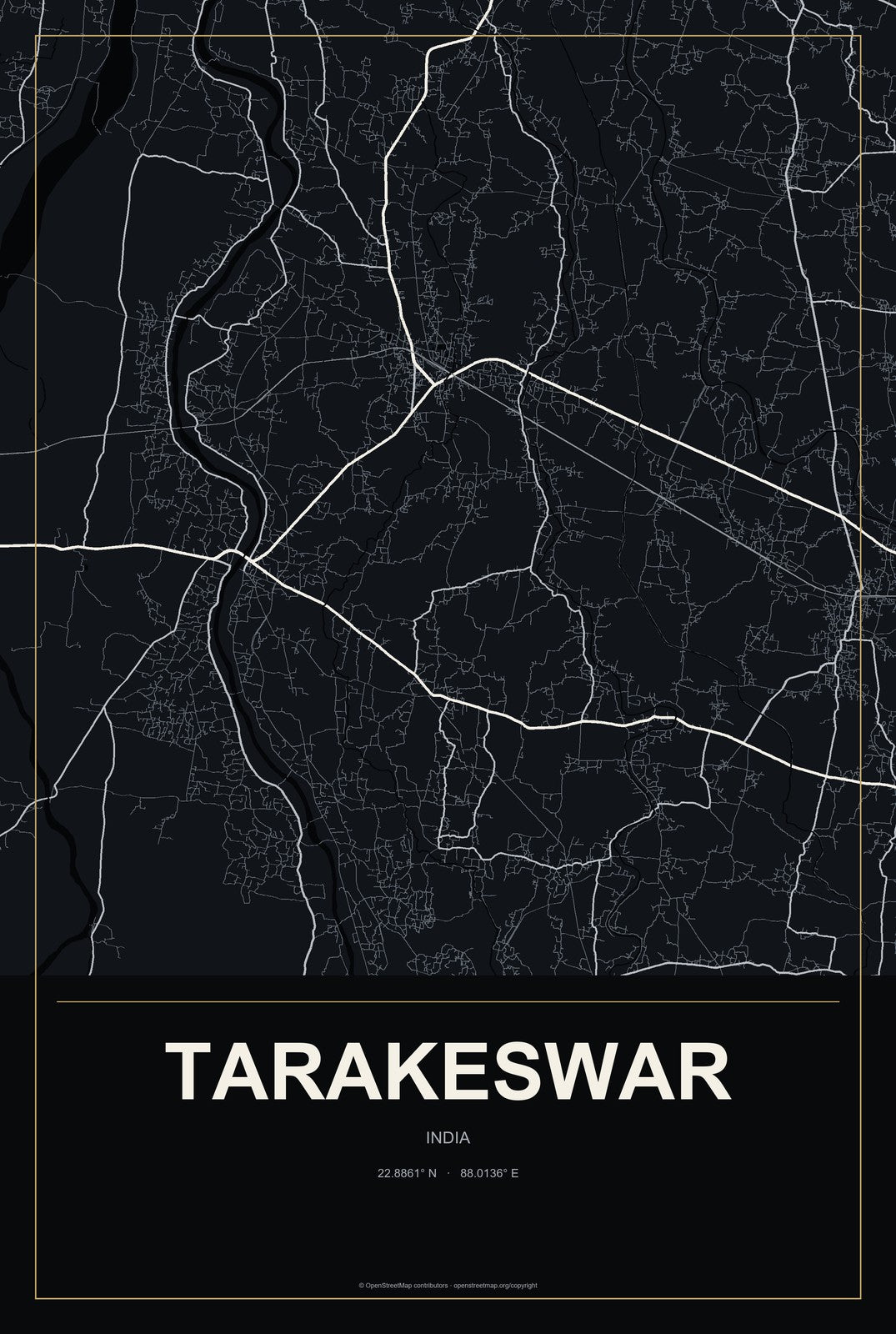 Tarakeswar, India City Map Aluminum Sign in Metropolitan Noir style