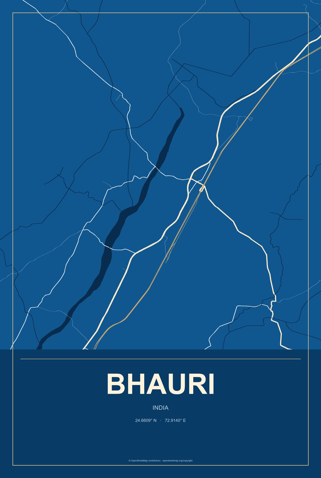 Bhauri, India City Map Aluminum Sign in Harbor Cobalt style
