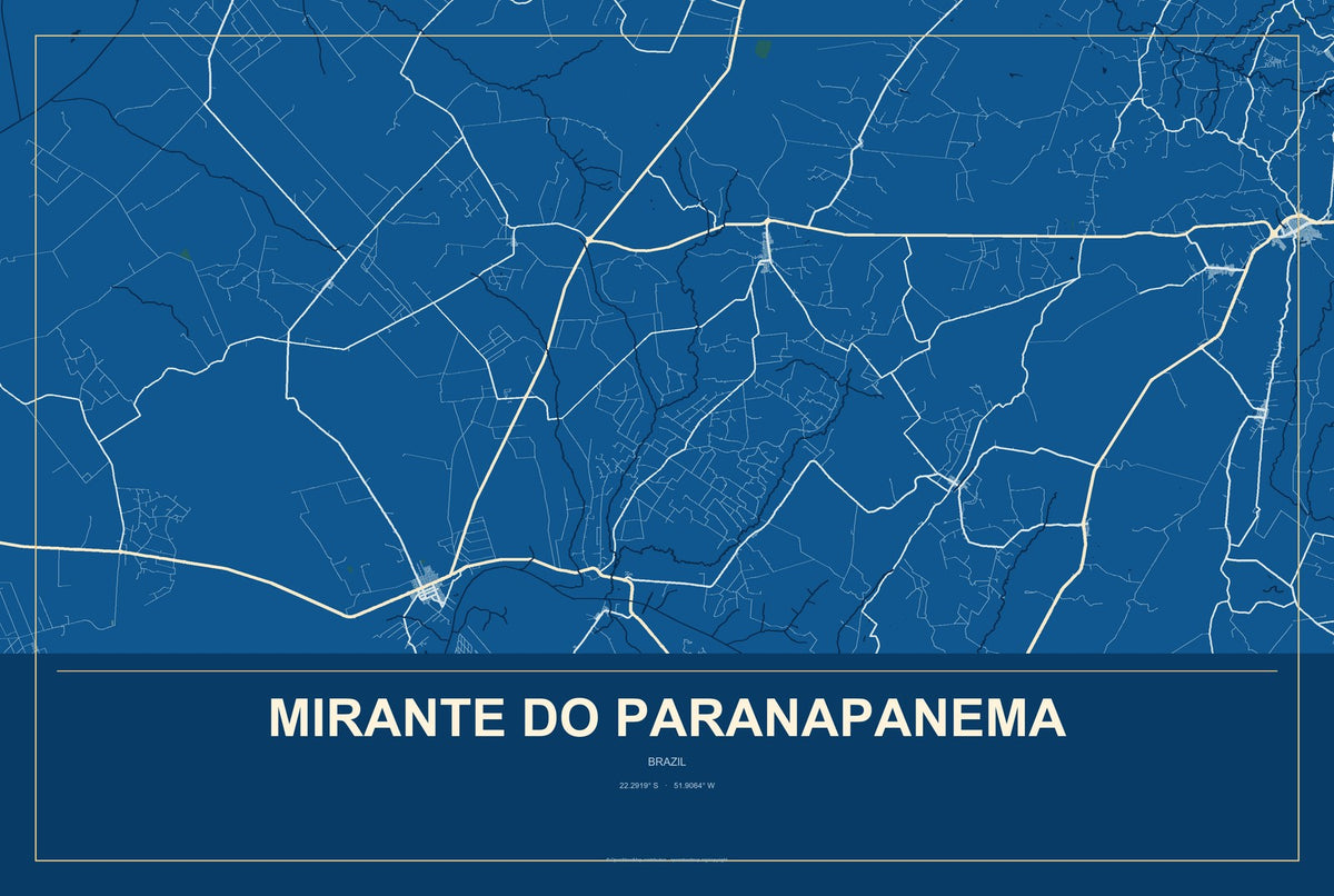 Mirante do Paranapanema, Brazil City Map Aluminum Sign in Harbor Cobalt style