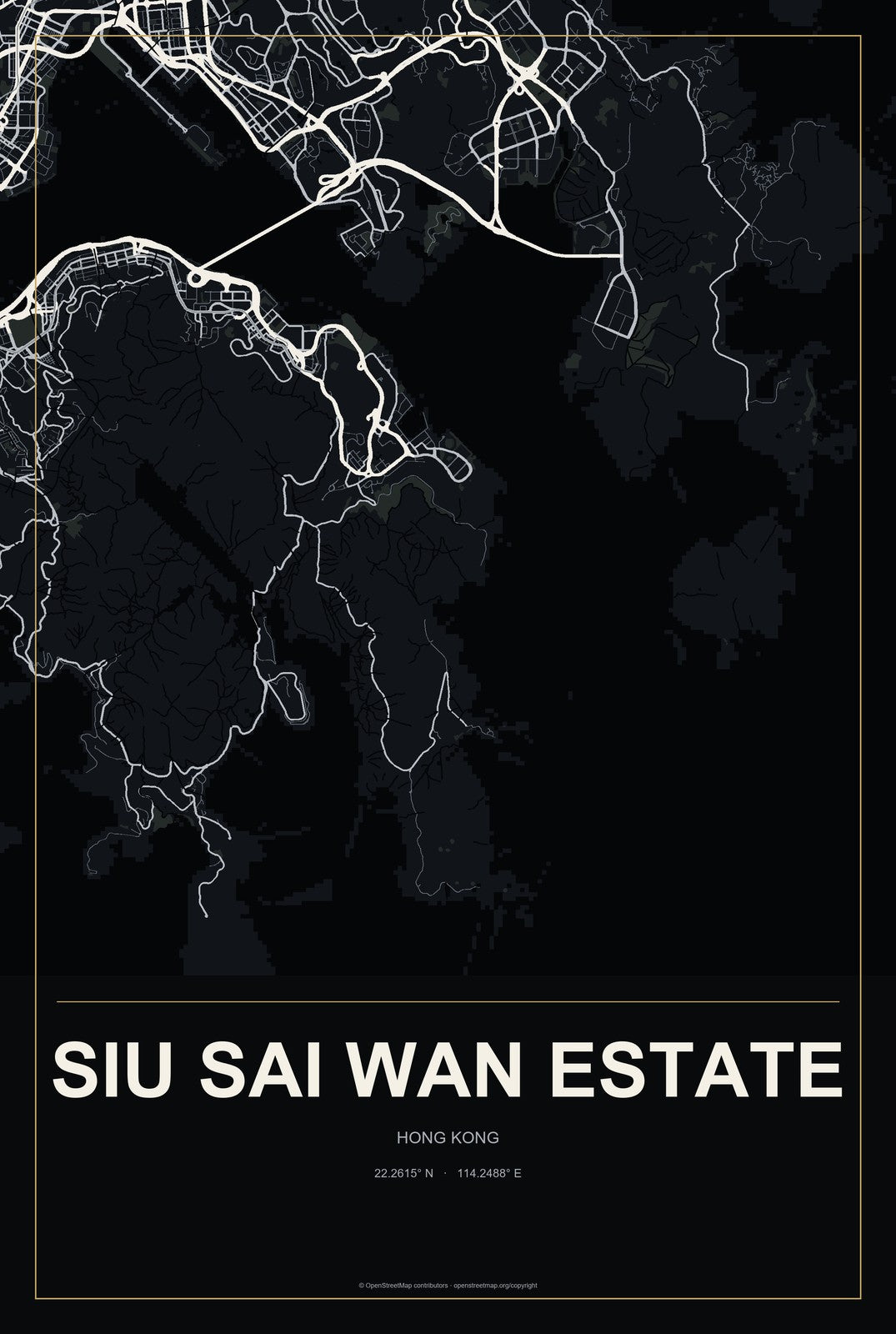 Siu Sai Wan Estate, Hong Kong City Map Aluminum Sign in Metropolitan Noir style