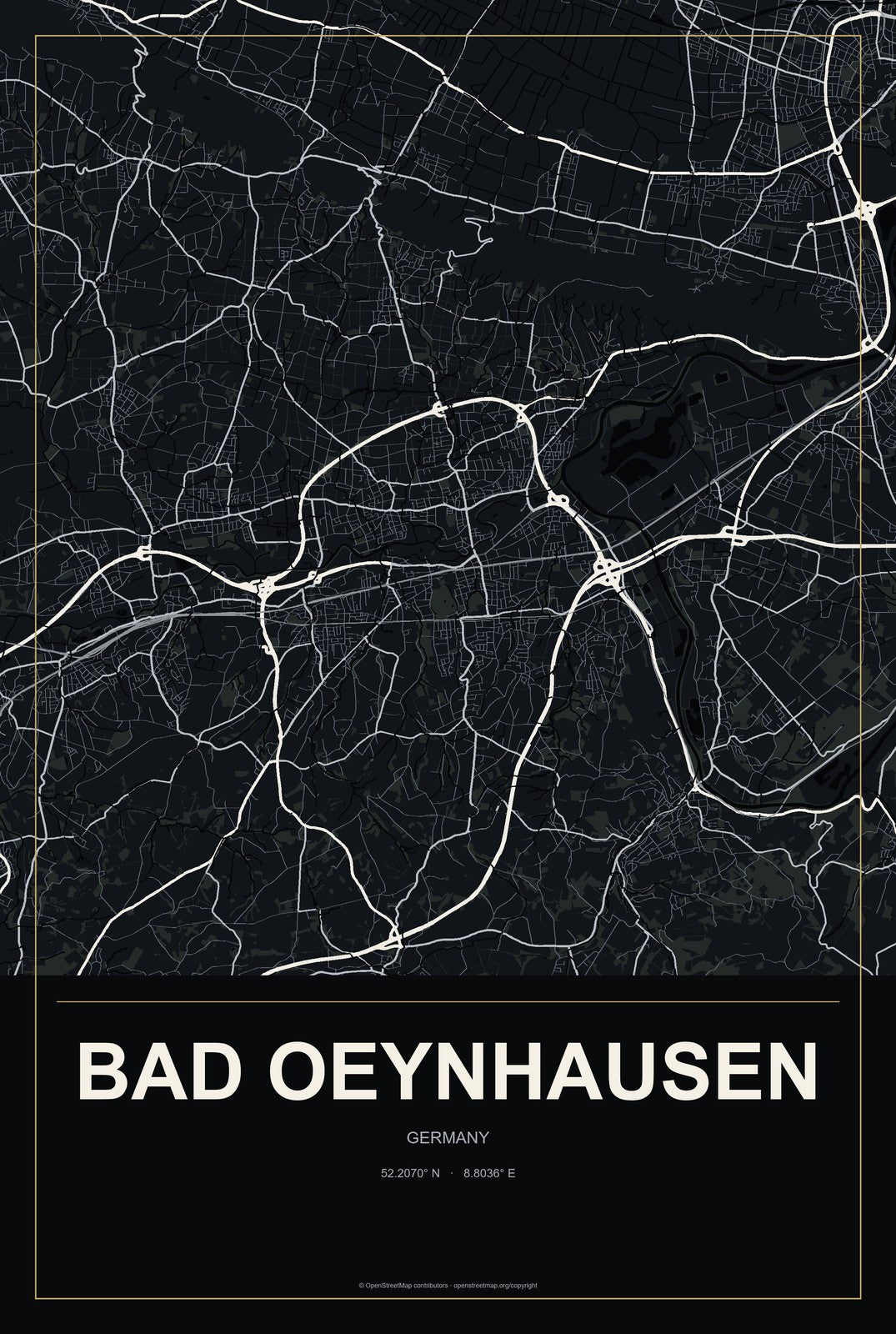 Bad Oeynhausen, Germany City Map Aluminum Sign in Metropolitan Noir style