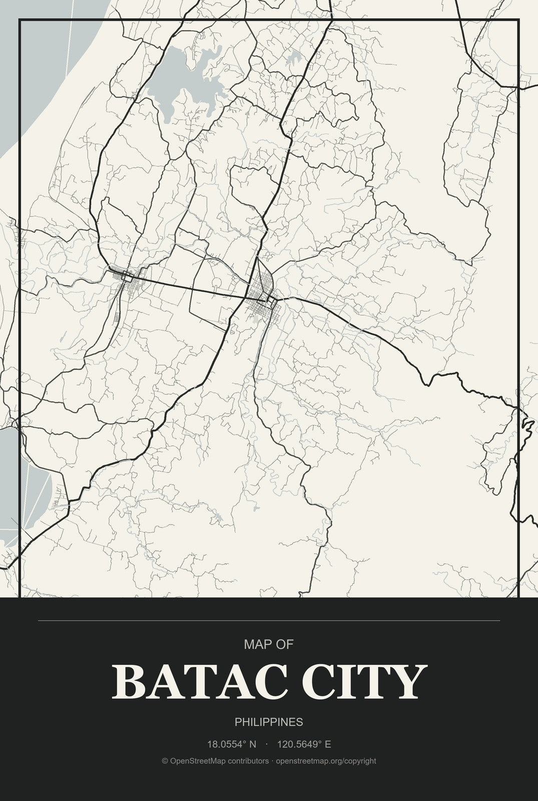 Batac City, Philippines City Map Aluminum Sign in Museum Plaque style