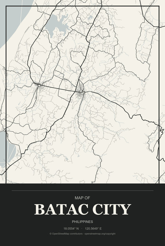 Batac City, Philippines City Map Aluminum Sign in Museum Plaque style