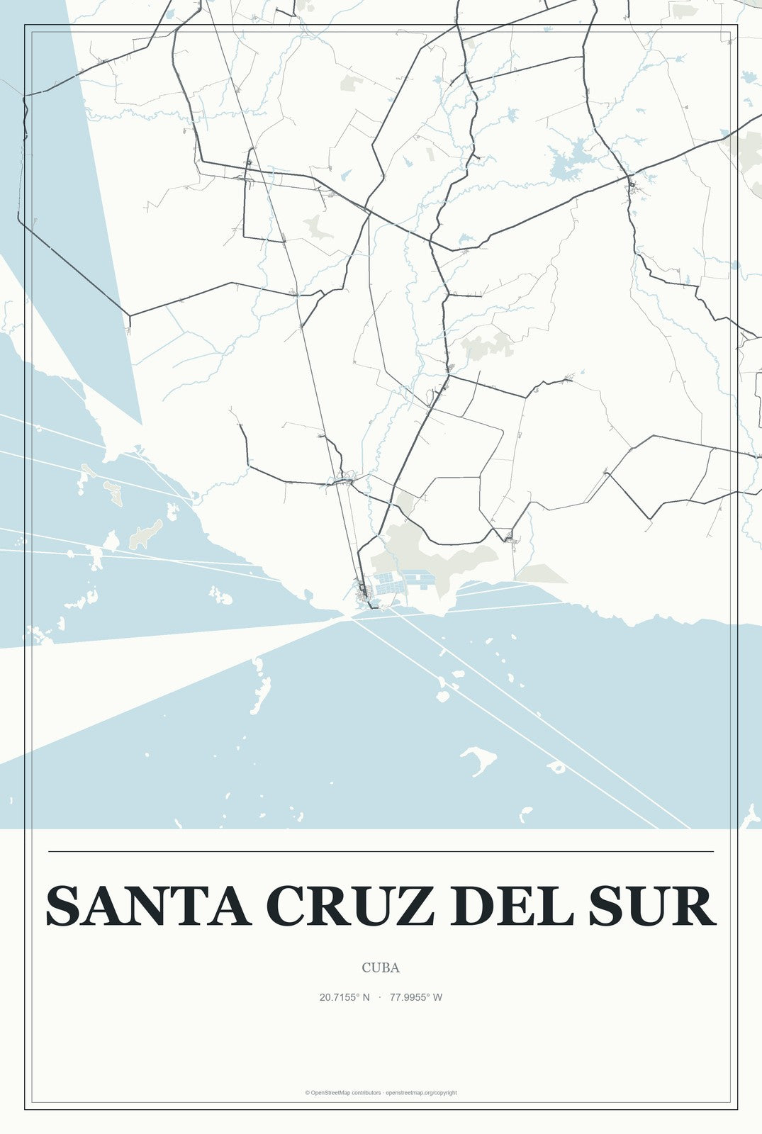 Santa Cruz del Sur, Cuba City Map Aluminum Sign in Gallery Air style