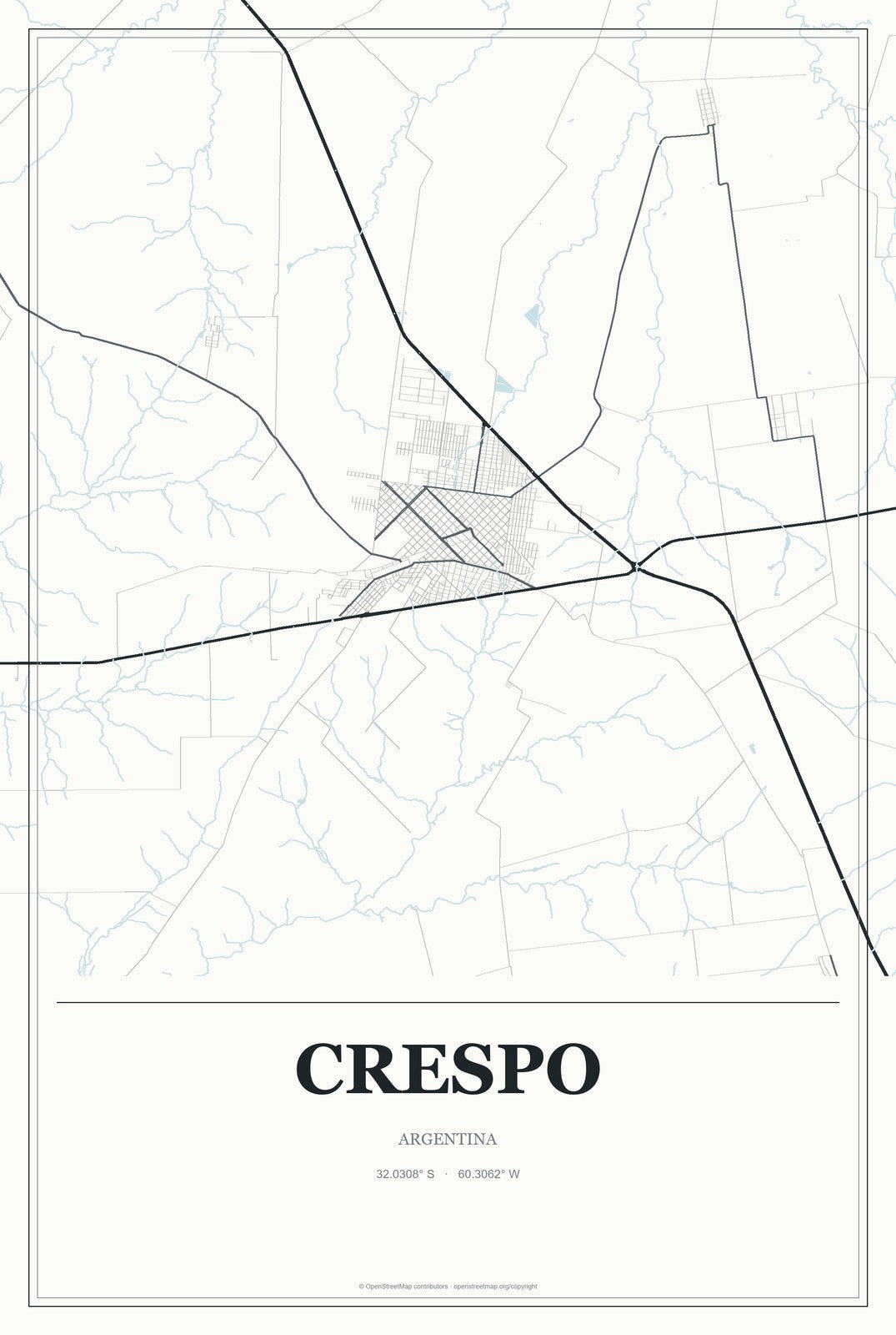 Crespo, Argentina City Map Aluminum Sign in Gallery Air style