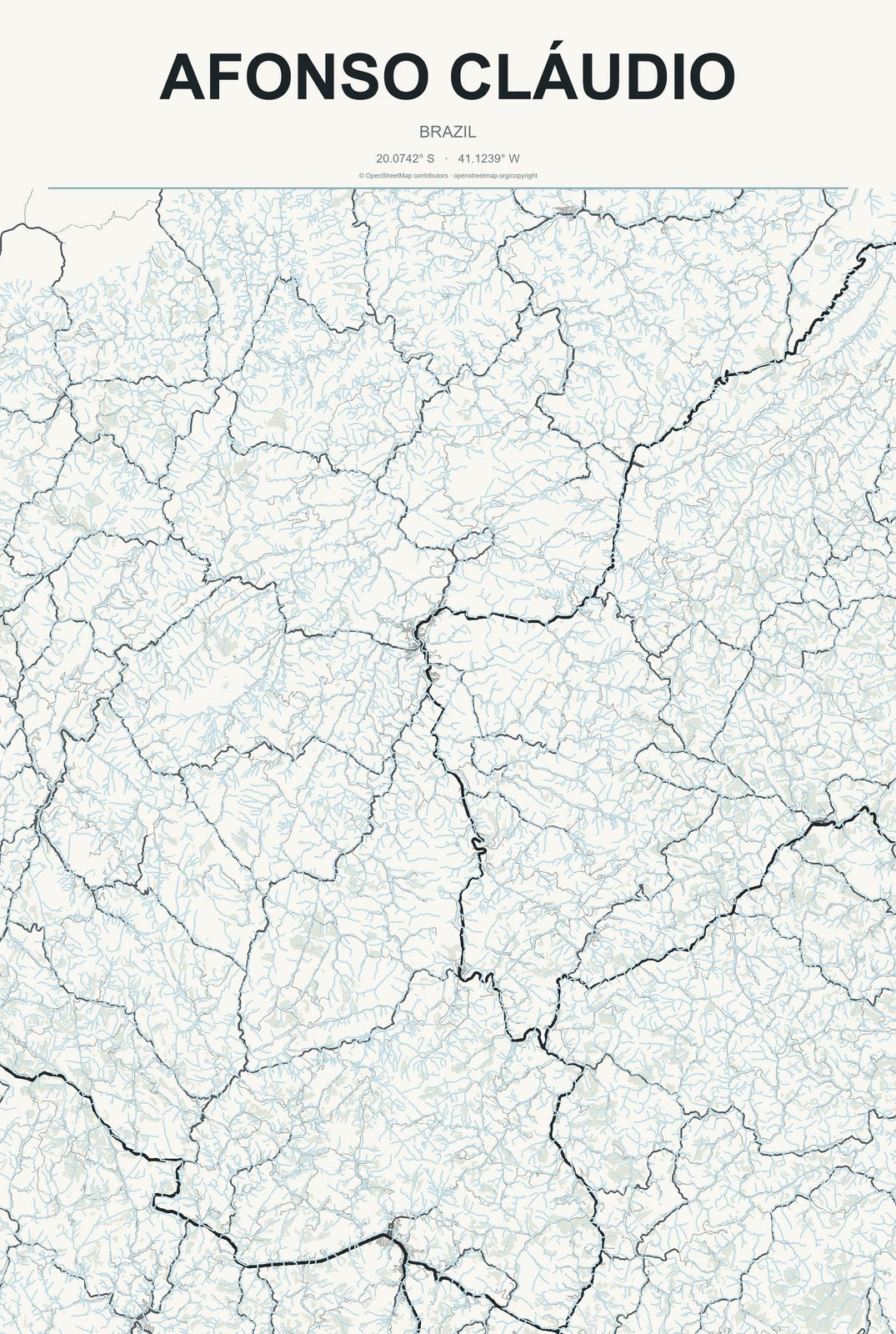 Afonso Cláudio, Brazil City Map Aluminum Sign in Headline Atlas style