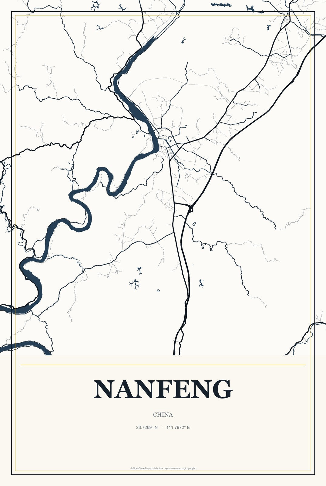 Nanfeng, Hainan, China City Map Aluminum Sign in Citrine Modern style
