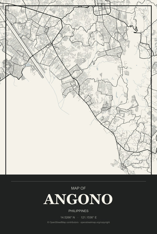 Angono, Philippines City Map Aluminum Sign in Museum Plaque style
