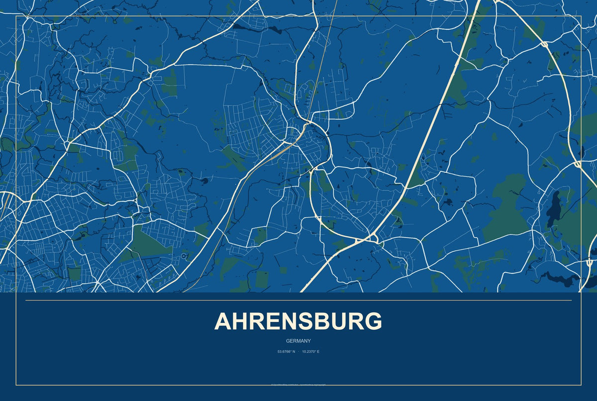 Ahrensburg, Germany City Map Aluminum Sign in Harbor Cobalt style